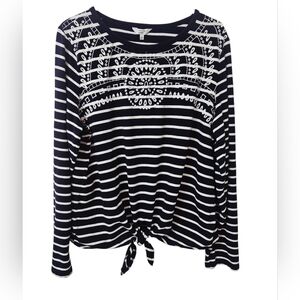 Crown & Ivy XL Women's Navy & White Striped Long-sleeve Top